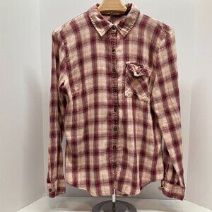 Maurice's Womens Burgundy Plaid Button‎ Down Long Sleeve Shirt Size M